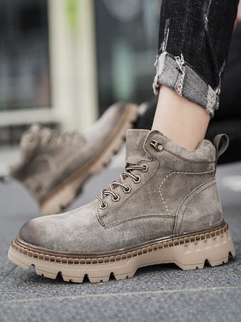 ダークグレー 男性用スニーカー 快適なレザー ラウンドトゥ