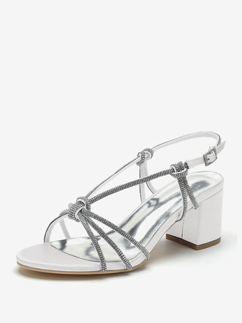 WeißWeiße Hochzeitsschuhe mit Blockabsatz und offener Spitze und Strasssteinen