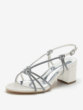 elfenbeinweißWeiße Hochzeitsschuhe mit Blockabsatz und offener Spitze und Strasssteinen