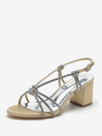 ChampagnerWeiße Hochzeitsschuhe mit Blockabsatz und offener Spitze und Strasssteinen