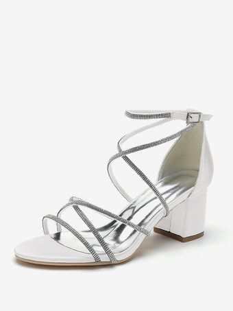 Chaussures de mariage à talons noirs et bout ouvert avec strass et lanières