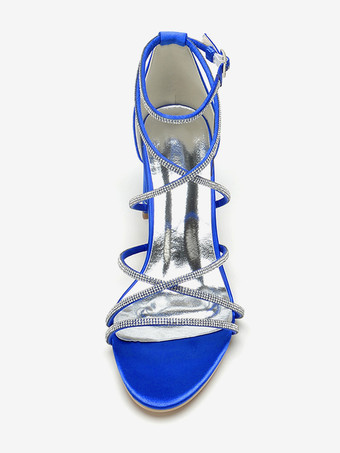 ブラックヒールウェディングシューズオープントゥラインストーンストラップブライダルシューズ