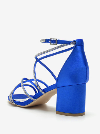 ブラックヒールウェディングシューズオープントゥラインストーンストラップブライダルシューズ