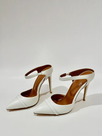 Warm WhiteWhite High Heel Mules Women Pointed Toe Slip On Backless Mules