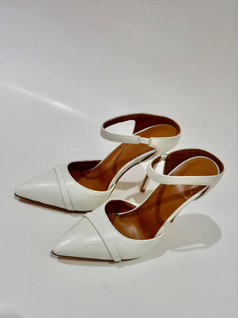 White High Heel Mules Women Pointed Toe Slip On Backless Mules