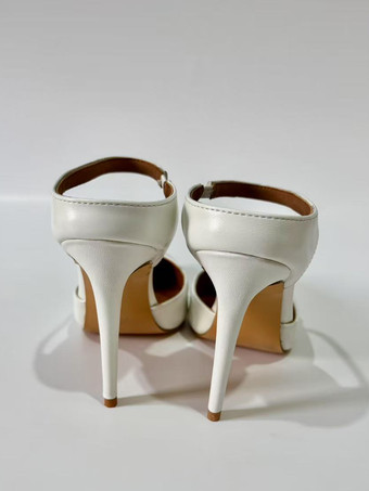 White High Heel Mules Women Pointed Toe Slip On Backless Mules