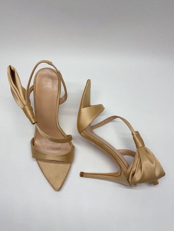 DunkelaprikosenfarbenSatin High Heel Sandalen mit offener Spitze und Schleife am Riemen Partyschuhe