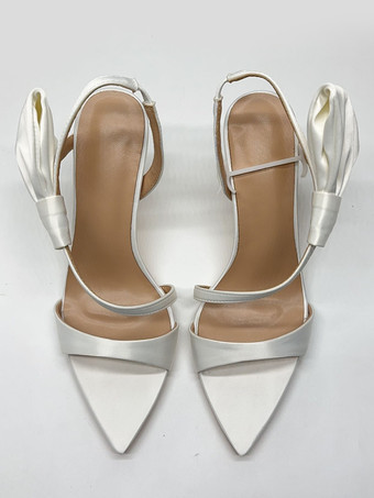 WeißSatin High Heel Sandalen mit offener Spitze und Schleife am Riemen Partyschuhe
