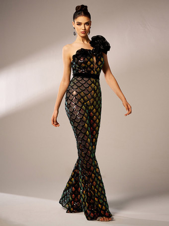 マーメイドスケール スパンコール ジャンプスーツ 花柄 ワンショルダー エッジィ パーティーウェア レディース 2025