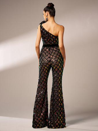 マーメイドスケール スパンコール ジャンプスーツ 花柄 ワンショルダー エッジィ パーティーウェア レディース 2025