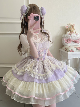 スウィートロリータドレスOPプリーツノースリーブポリエステルスウィートピンク姫ロリータドレス