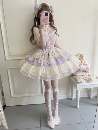 スウィートロリータドレスOPプリーツノースリーブポリエステルスウィートピンク姫ロリータドレス