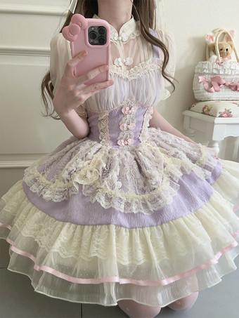 スウィートロリータドレスOPプリーツノースリーブポリエステルスウィートピンク姫ロリータドレス