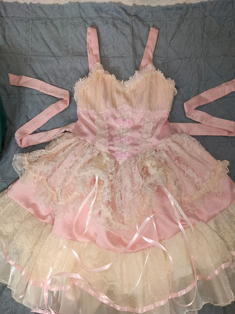 スウィートロリータドレスOPプリーツノースリーブポリエステルスウィートピンク姫ロリータドレス