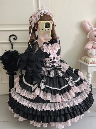 【大人気】スウィートロリータドレスJSK多層ポリエステルノースリーブスウィートロリータドレス