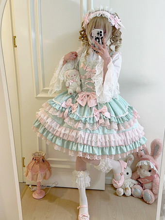 【大人気】スウィートロリータドレスJSK多層ポリエステルノースリーブスウィートロリータドレス