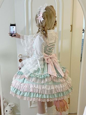 【大人気】スウィートロリータドレスJSK多層ポリエステルノースリーブスウィートロリータドレス