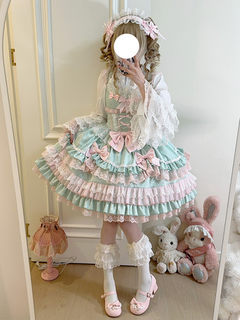 グリーン 【大人気】スウィートロリータドレスJSK多層ポリエステルノースリーブスウィートロリータドレス