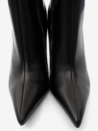 ブラックニーブーツ レディース ポインテッドトゥ ジップアップ ハイヒールブーツ