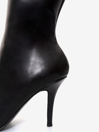 ブラックニーブーツ レディース ポインテッドトゥ ジップアップ ハイヒールブーツ