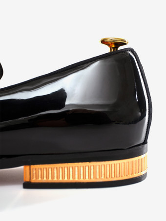 メンズ スリッポン ローファー ポインテッドトゥ ローヒール パテントシューズ