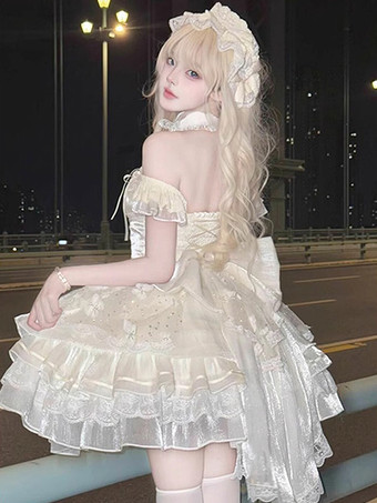 アイボリー スイートロリータドレス バレエJSK ポリエステル ノースリーブ スイート姫ロリータドレス