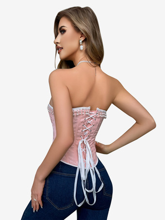Corsé rosa con espalda descubierta y sin tirantes de poliéster