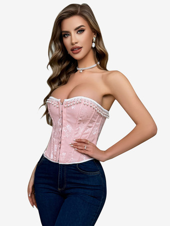 Corsé rosa con espalda descubierta y sin tirantes de poliéster