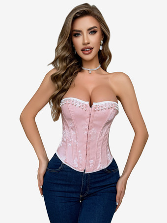 Corsé rosa con espalda descubierta y sin tirantes de poliéster