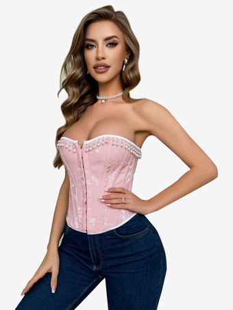 Corsé rosa con espalda descubierta y sin tirantes de poliéster