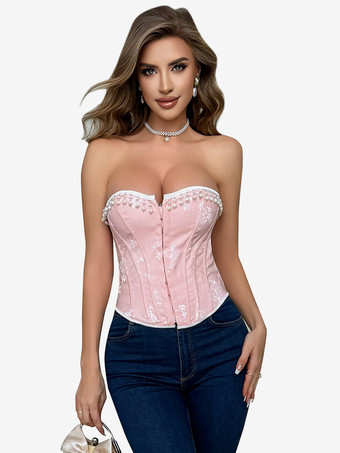 Corsé rosa con espalda descubierta y sin tirantes de poliéster
