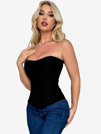 ブラック ブラックコルセット ストラップレス バックジッパー ポリエステル レディースコルセット