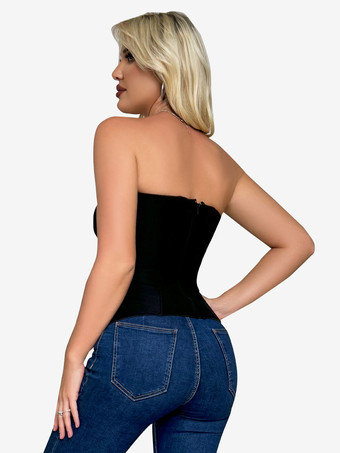 ブラックコルセット ストラップレス バックジッパー ポリエステル レディースコルセット