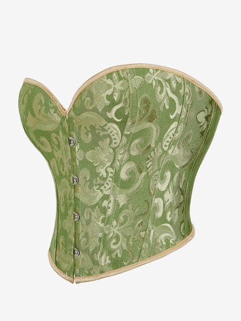 グリーン ブラックコルセットランジェリーシェイプウェアブラックフロントボタンレディースコルセット