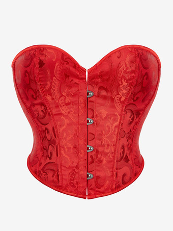 レッド ブラックコルセットランジェリーシェイプウェアブラックフロントボタンレディースコルセット