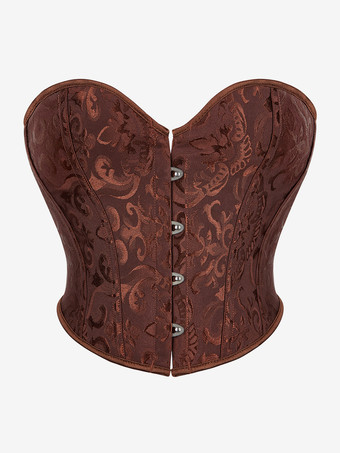 ブラウンブラックコルセットランジェリーシェイプウェアブラックフロントボタンレディースコルセット