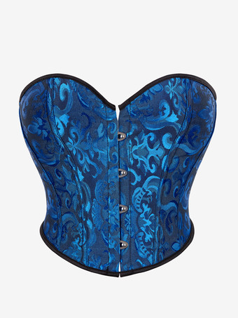 ディープブルーブラックコルセットランジェリーシェイプウェアブラックフロントボタンレディースコルセット