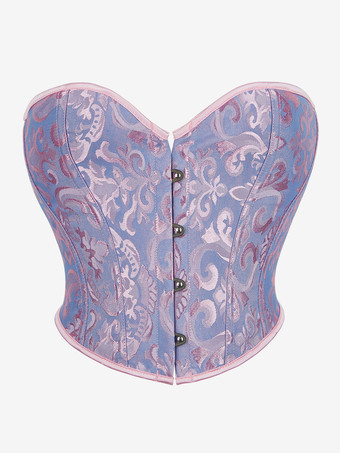 ブルー ブラックコルセットランジェリーシェイプウェアブラックフロントボタンレディースコルセット