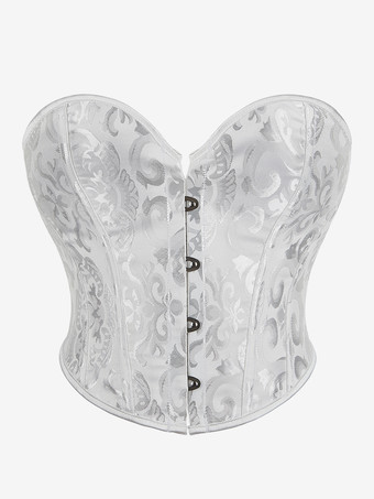 ホワイト ブラックコルセットランジェリーシェイプウェアブラックフロントボタンレディースコルセット