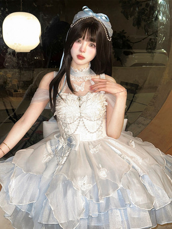 ホワイト スイートロリータドレス バレエJSK 多層ポリエステル ノースリーブ スイートロリータドレス
