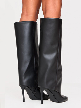 ニーブーツ レディース パテントPUアッパー ニーハイブーツ スティレットヒール