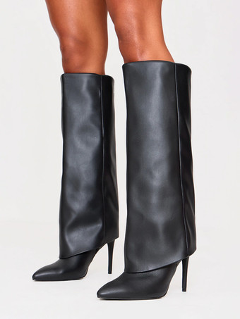 ニーブーツ レディース パテントPUアッパー ニーハイブーツ スティレットヒール