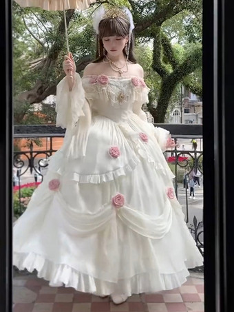 ウェディング プリンセス ロリータ ドレス ポリエステル 半袖 ボールガウン スイート ロリータ ドレス