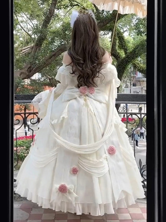 ウェディング プリンセス ロリータ ドレス ポリエステル 半袖 ボールガウン スイート ロリータ ドレス