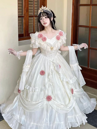 ウェディング プリンセス ロリータ ドレス ポリエステル 半袖 ボールガウン スイート ロリータ ドレス