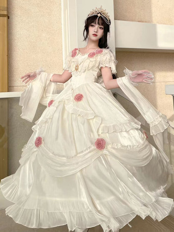 ウェディング プリンセス ロリータ ドレス ポリエステル 半袖 ボールガウン スイート ロリータ ドレス