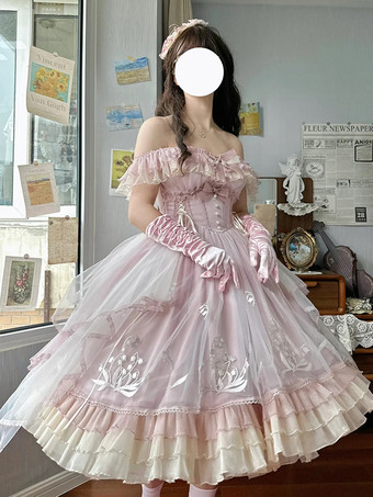 スイートロリータドレスJSKポリエステルノースリーブスイートジャンパーティーパーティーロリータドレス