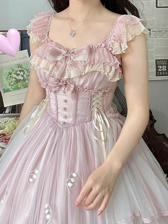 スイートロリータドレスJSKポリエステルノースリーブスイートジャンパーティーパーティーロリータドレス