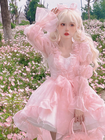 ピンクスウィートロリータドレスOP ノースリーブ スウィート姫ロリータドレス