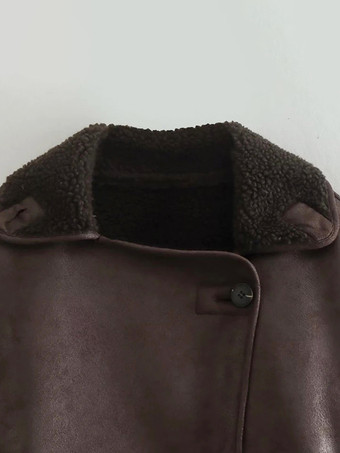 マイラード調フェイクレザージャケット フェイクシアリングラペル オーバーサイズ 春アウター レディース 2025